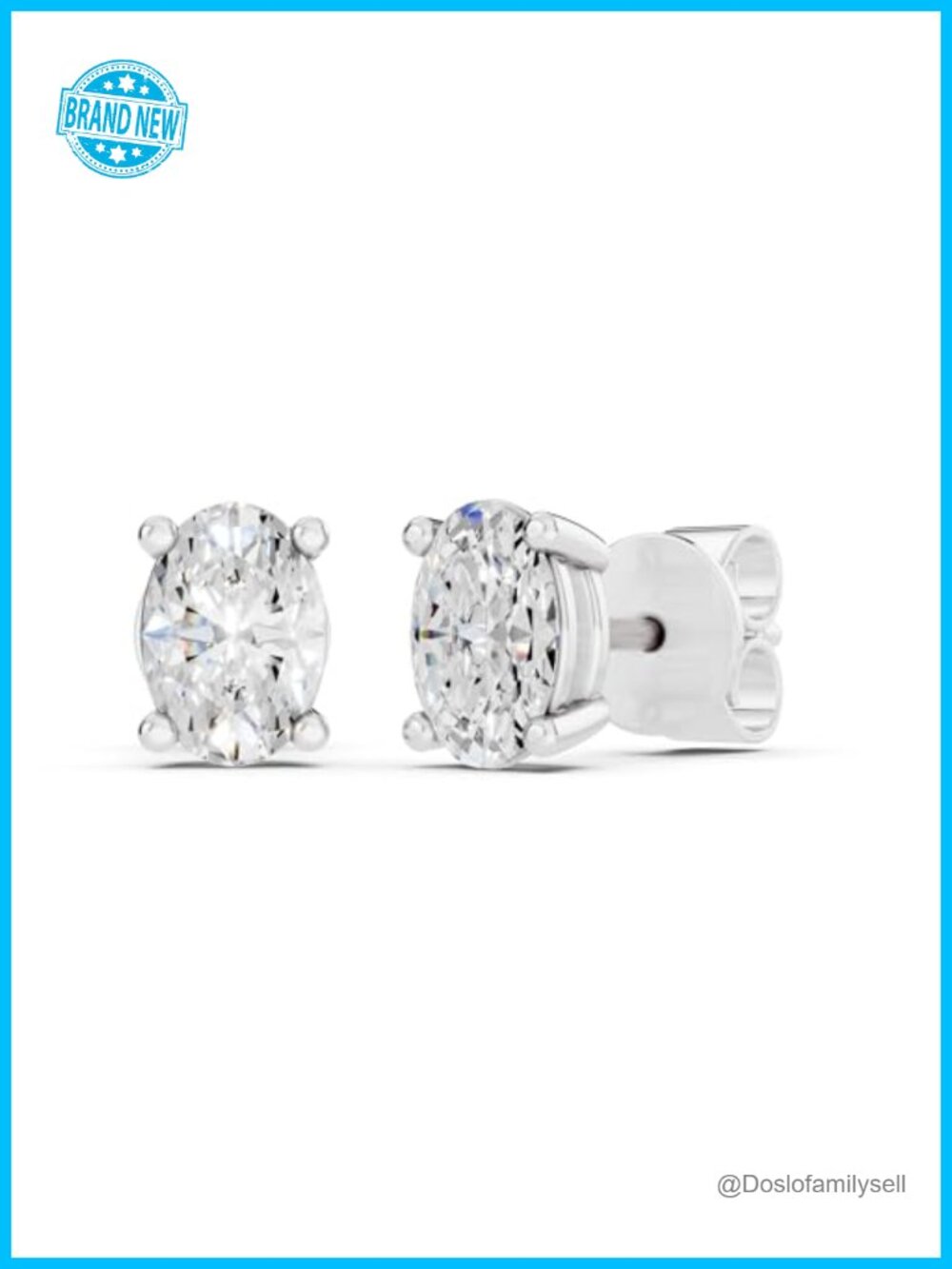 Unisex Oval Lab Grown Diamond Solitaire Stud Earrings 925 Sterling Silver